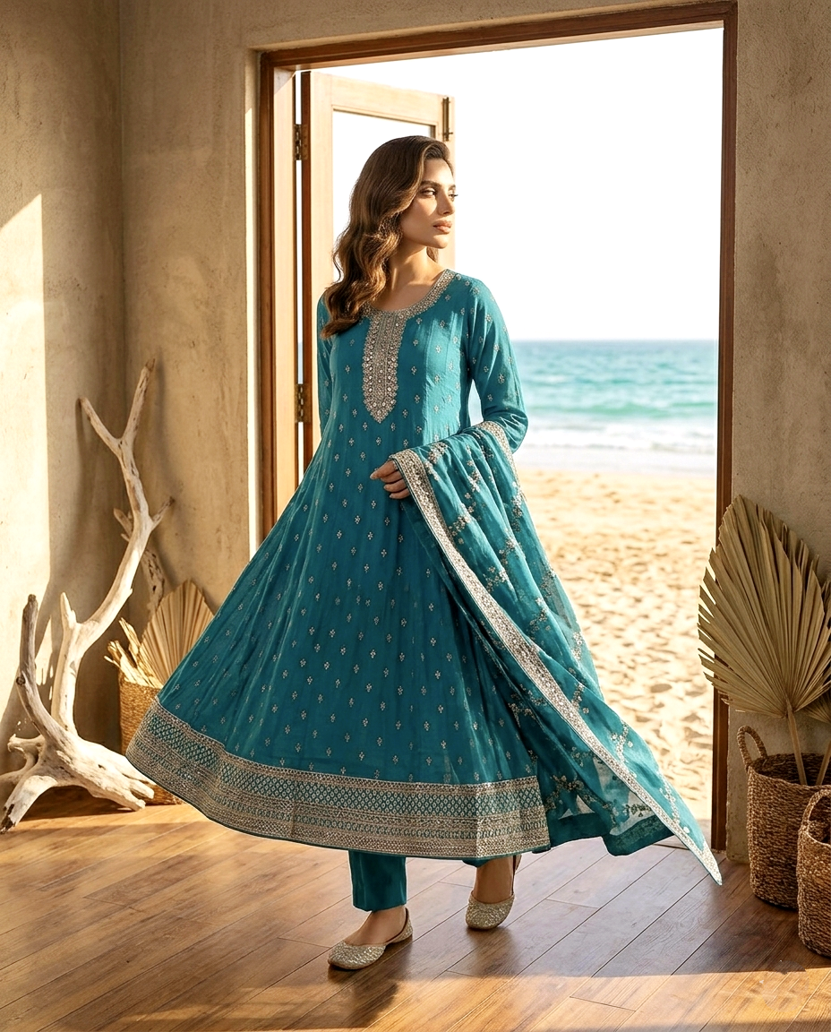 Zari Embroidery Cotton Frock (Unstitched)