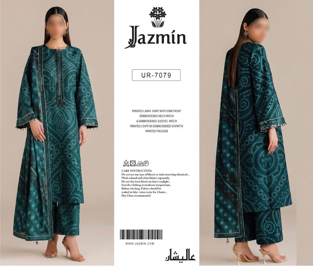 03-Piece Printed Lawn Suit With Chiffon Dupatta