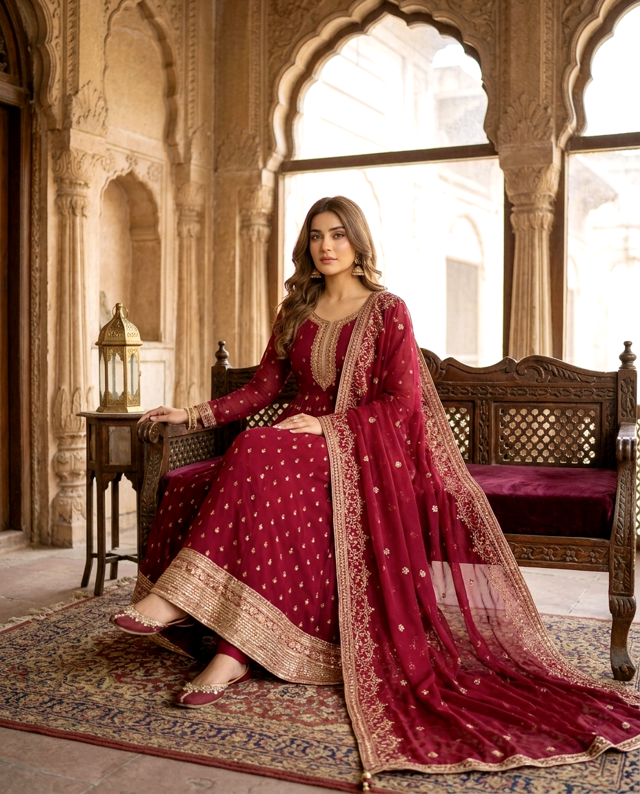 Chiffon Golden Zari Frock 726 (Unstitched)