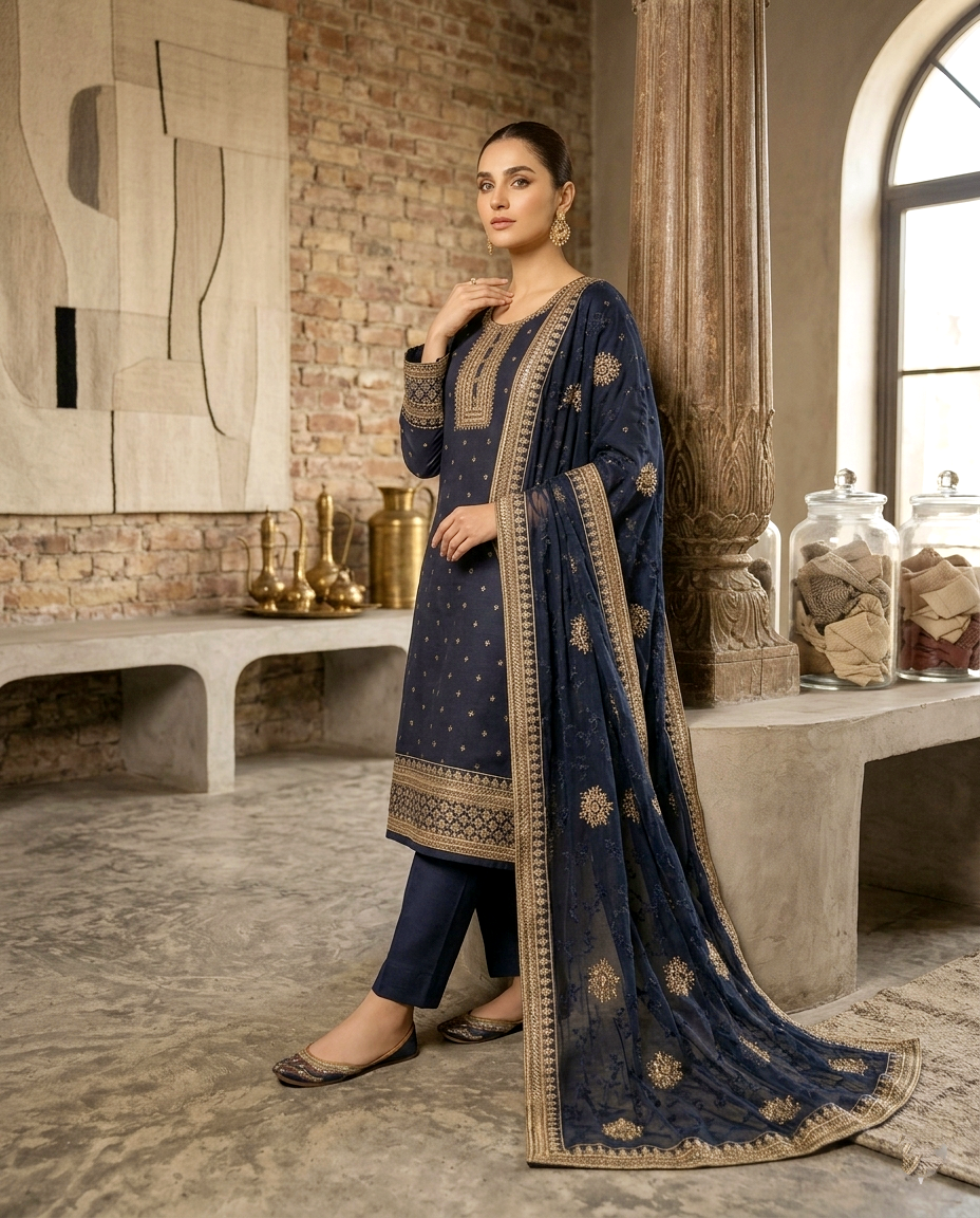 Festive Cotton Embroidered 3pcs (Unstitched)